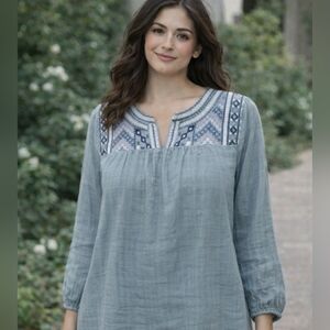 Chic Blue Embroidered Blouse